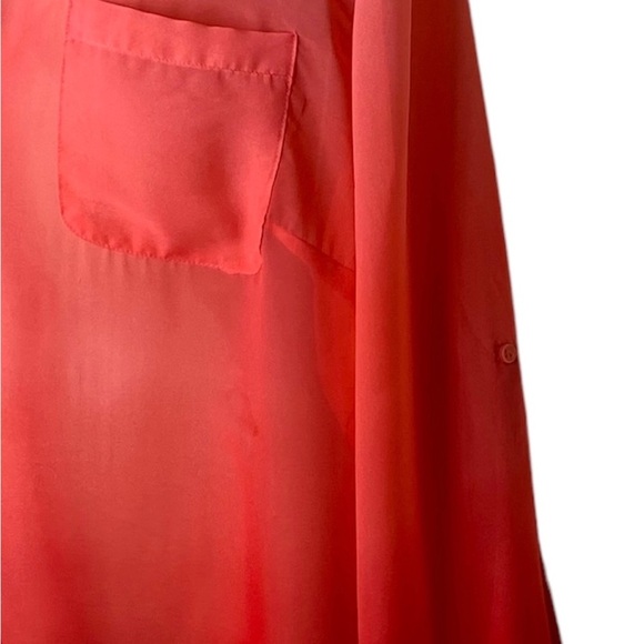Covington Essentials Semi-Sheer Blouse Coral 3X Button Down Pockets Long Sleeves - Picture 5 of 16